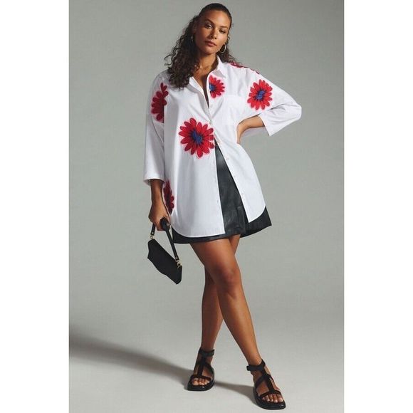 New Anthropologie X Maeve Embroidered Floral Blouse Size Xs/S - Picture 6 of 13